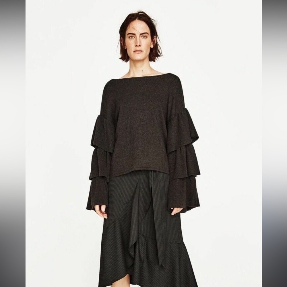 Chic Black Ruffle Sleeve Sweater